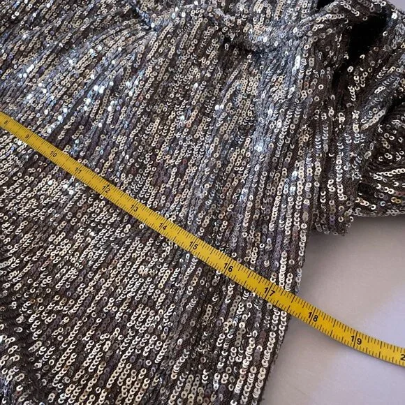 Revolve X Generation Love Allegra SILVER Sequin Faux Wrap Romper SZ S 70s Retro - Picture 10 of 11
